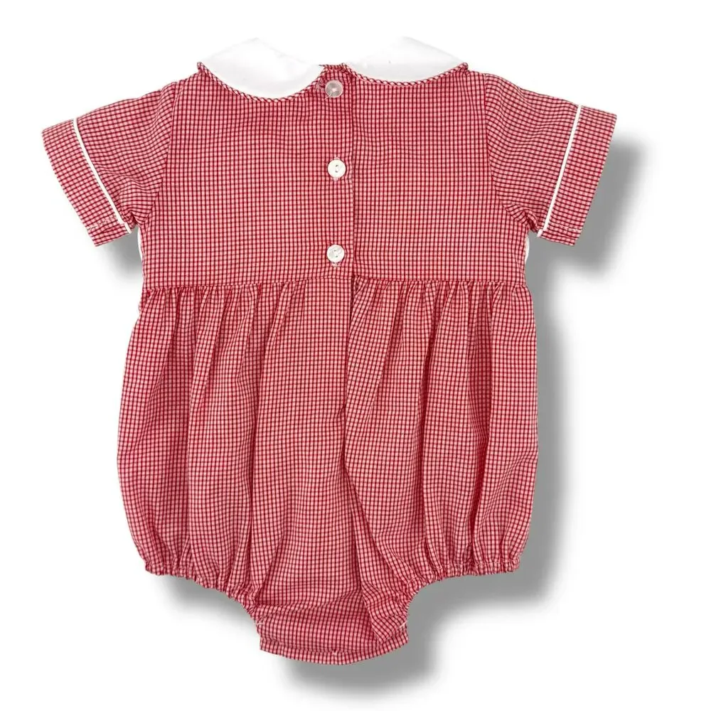 Edgehill Collection Gingham Firetruck Smocked Bubble Romper Baby Boys Sz 3 Mos